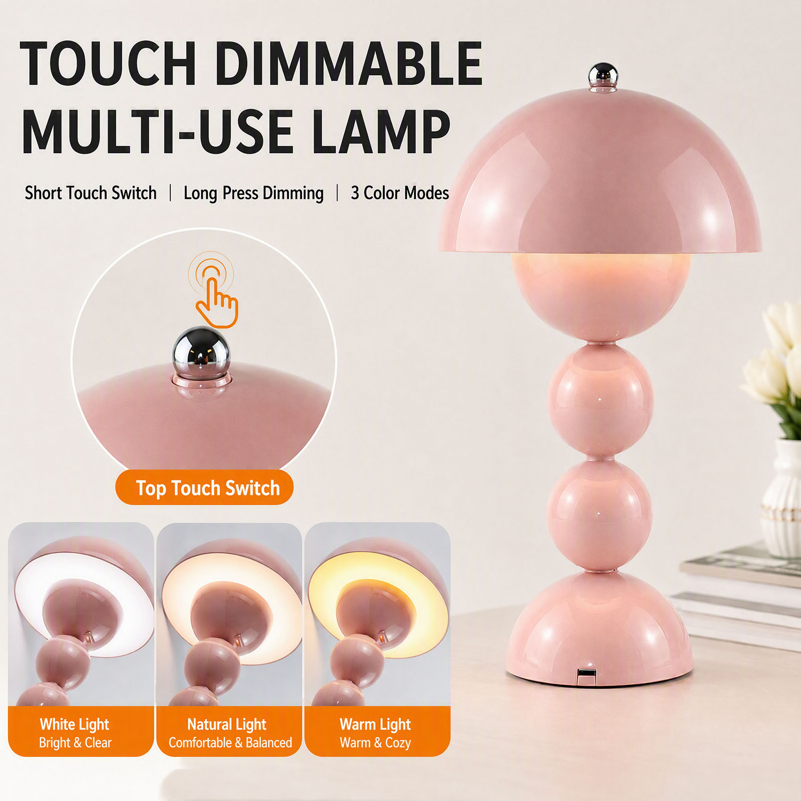 ヴィンテージ風のきのこ型テーブルランプ。USB接続で、3段階 - Lighting Decor Bedroom のレビューと価格